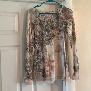 Tan/brown/black paisley print long sleeve shirt XL